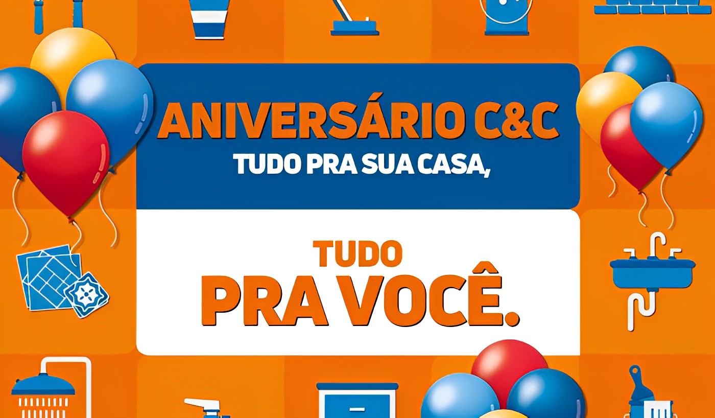 Varejista celebrando aniversário com a Promoção C&C Casa e Construção 2023